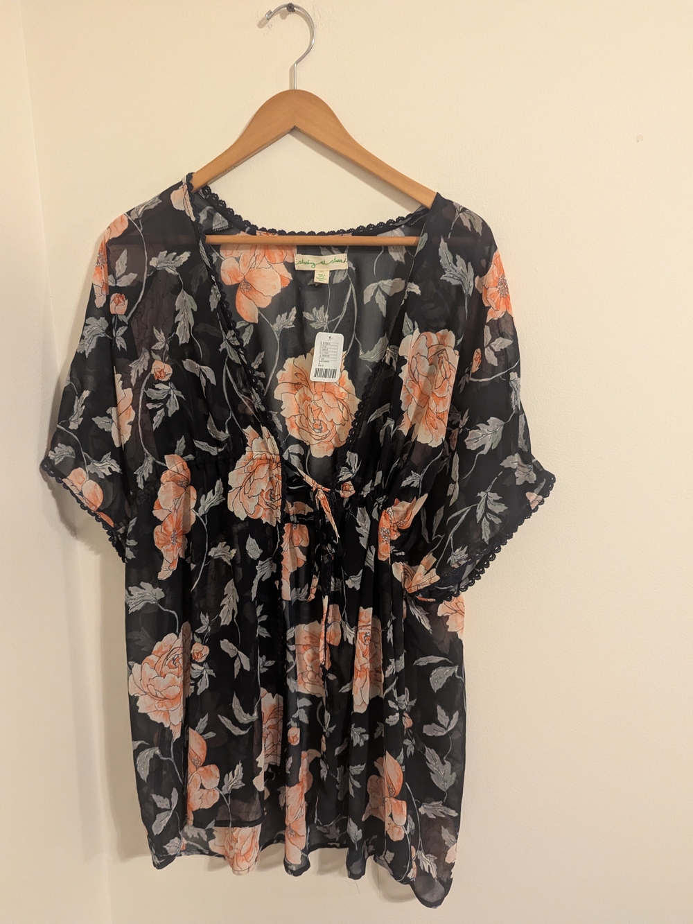 Urban Outfitters Staring at Stars Black Cover-Up with Peach Floral Print